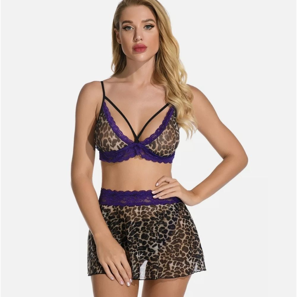 Womens Lingerie 2 Piece Sexy Bra and Mini Dress Sets Strappy Babydoll Bodysuit
